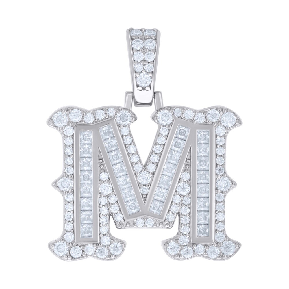 925 Sterling Silver Baguette Rnd Moissanite 0.90ct Initial Alphabet M Pendant